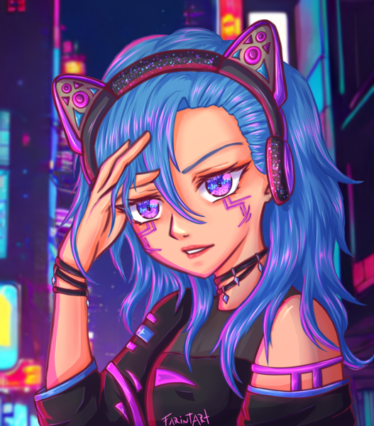 Cyberpunk-style girl with beautiful neon colors... - Stock Illustration  [97101095] - PIXTA