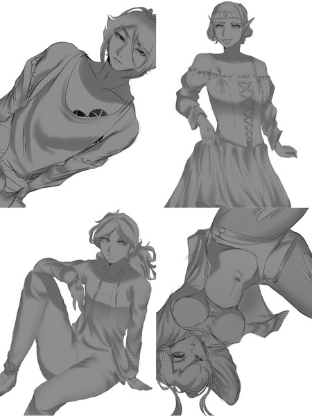Grayscale Sketch (Thigh-up) 