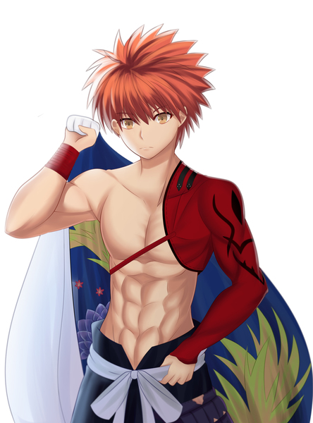 Colored Half Body Shirtless Anime Boy