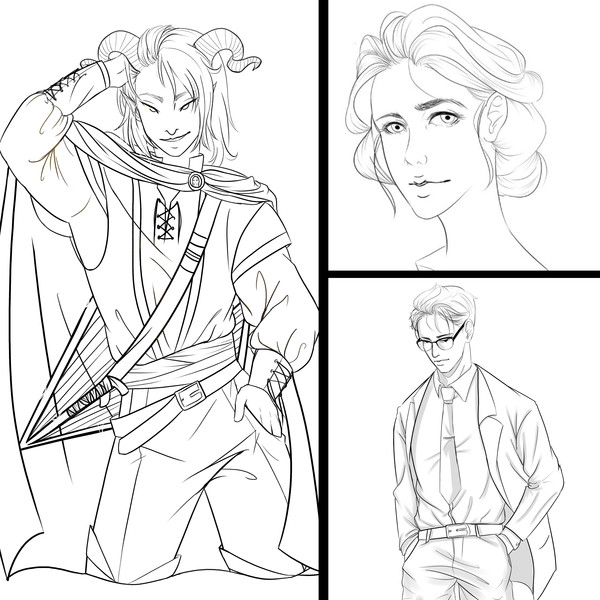 Half-Body or Portrait Lineart (Detailed)