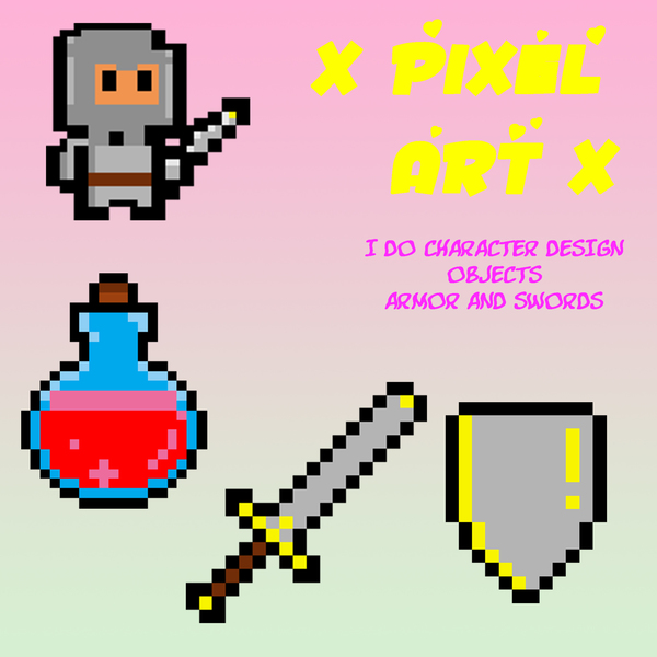Pixel Art character swords and potions