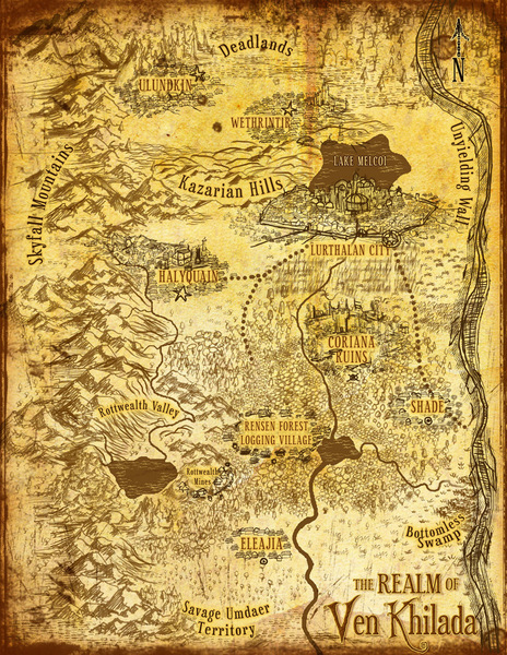 Tolkien style fantasy map (full color, custom glyphs/multi continent)