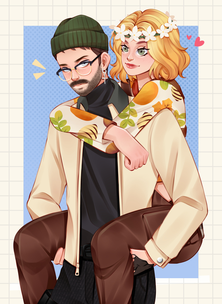 Half Body Colored Couple With Simple BG