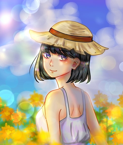 full colored half body with background 