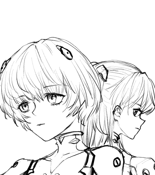 Line art/black and white, bust