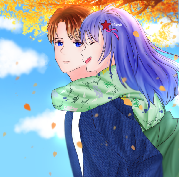 COLORED BUST UP COUPLE  ANIME STYLE