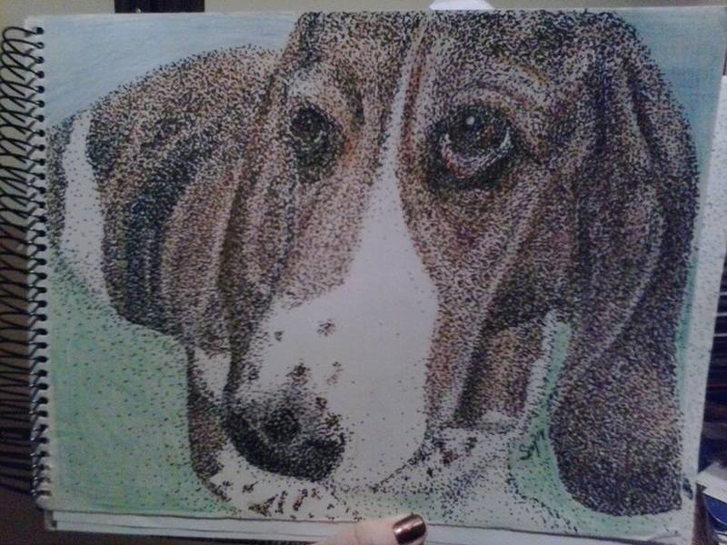 Custom  8 x 10 pointillism/stippling style Pet Portrait