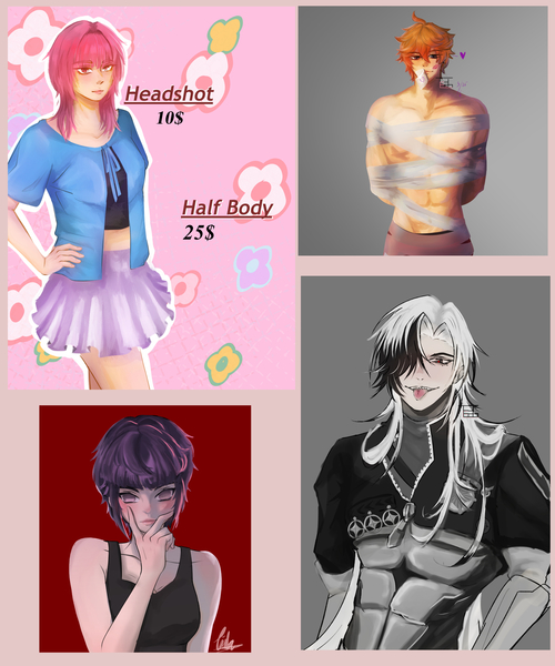 Colored semi painting anime half-body