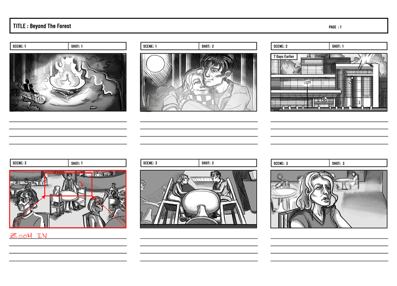 Storyboard sheet with 6 panels
