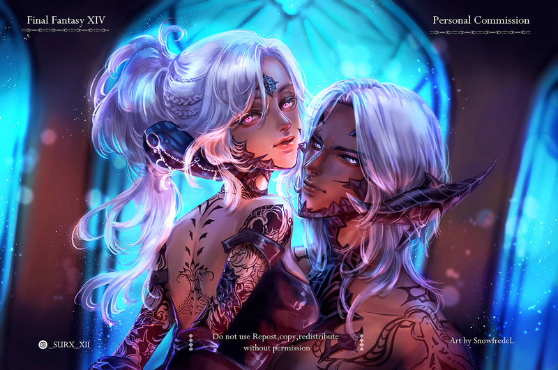 FFXIV Couple - bust up (full color)