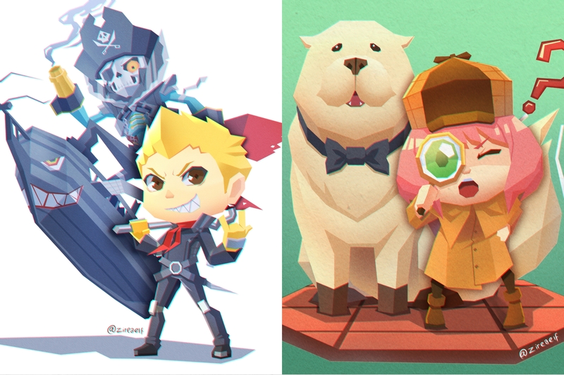 Cute low poly chibi illustration