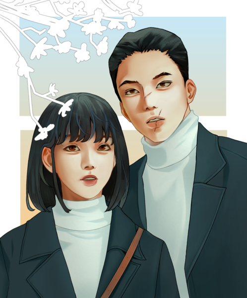 Colored bust up couple