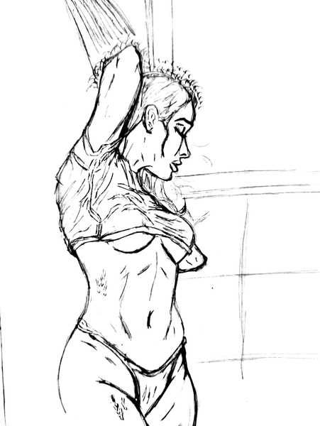 woman shower sketch full-body