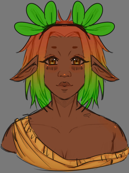 Cute anime Colored sketch bust