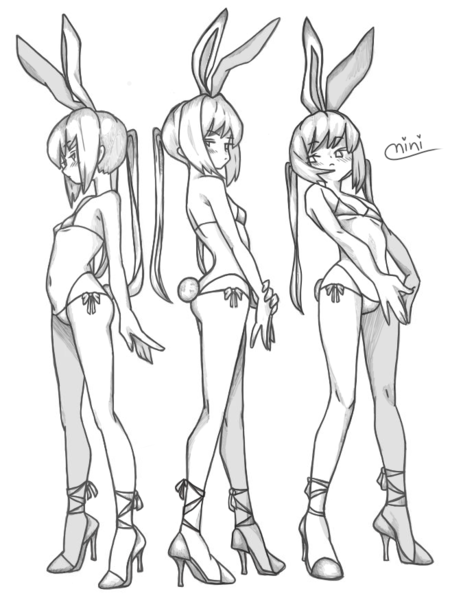 fuull body bunny girl in 3 poses