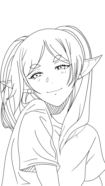 LINE ART SKETCH HALF BODY ANIME