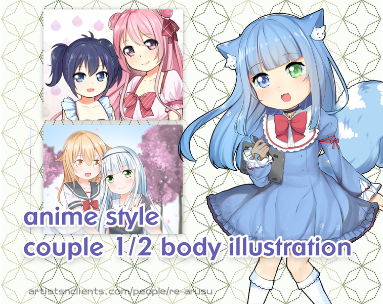couple 1/2 body anime style commission