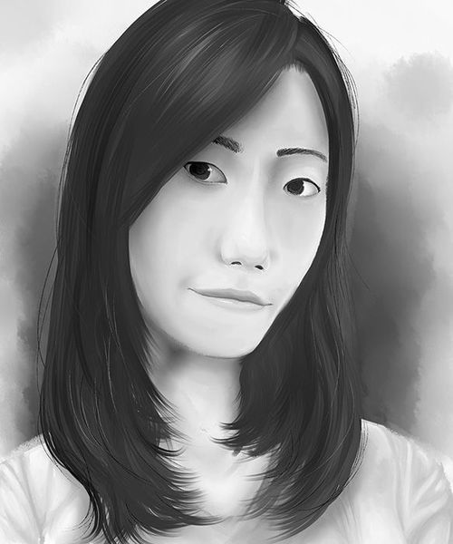 Painted black and white portrait