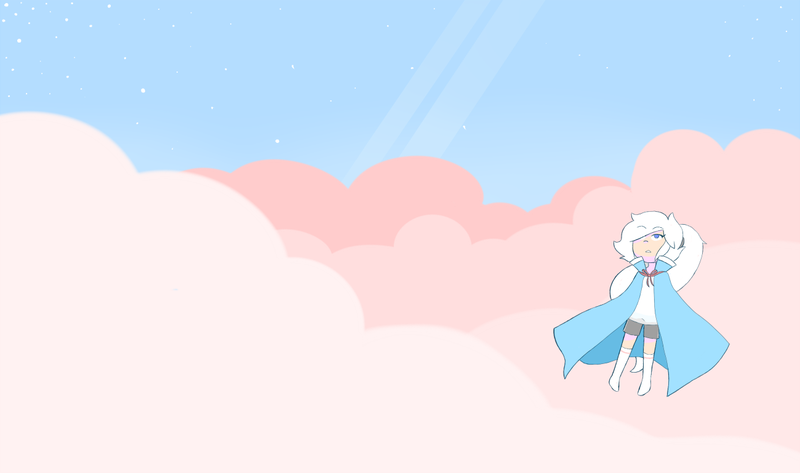 Colored fullbody Character floating in clouds wallpaper.