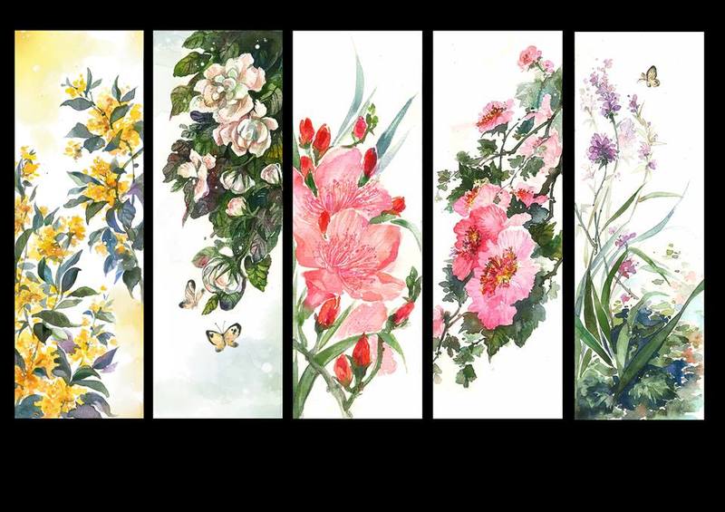 I will draw the flowers with my traditional watercolor style