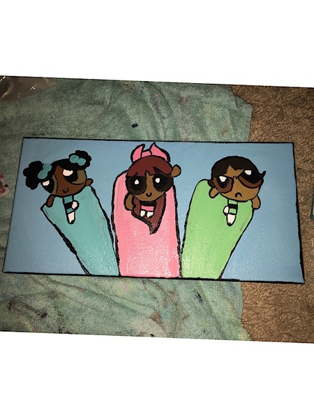 Black Powerpuff Girls Acrylic Painting