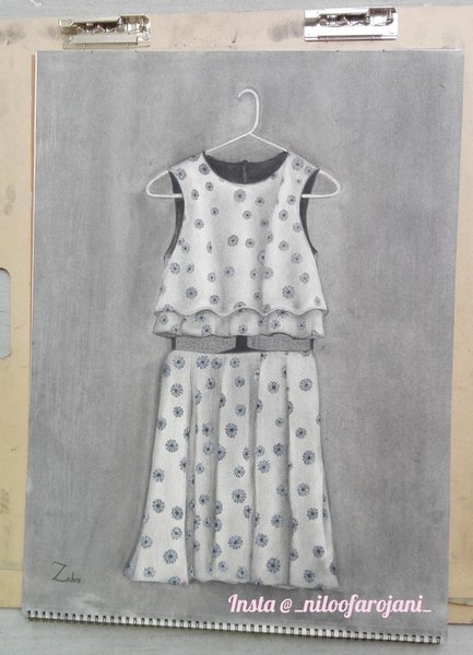 Realistic Charcoal  Drawing- “Her Dress”