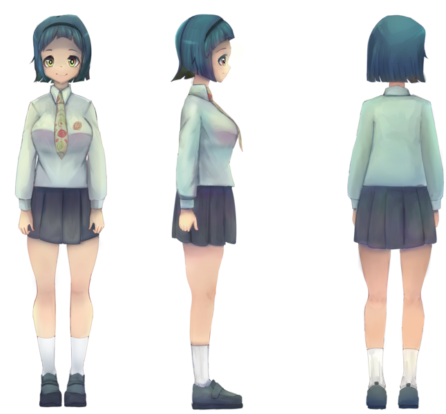 Full 3 view character design anime style