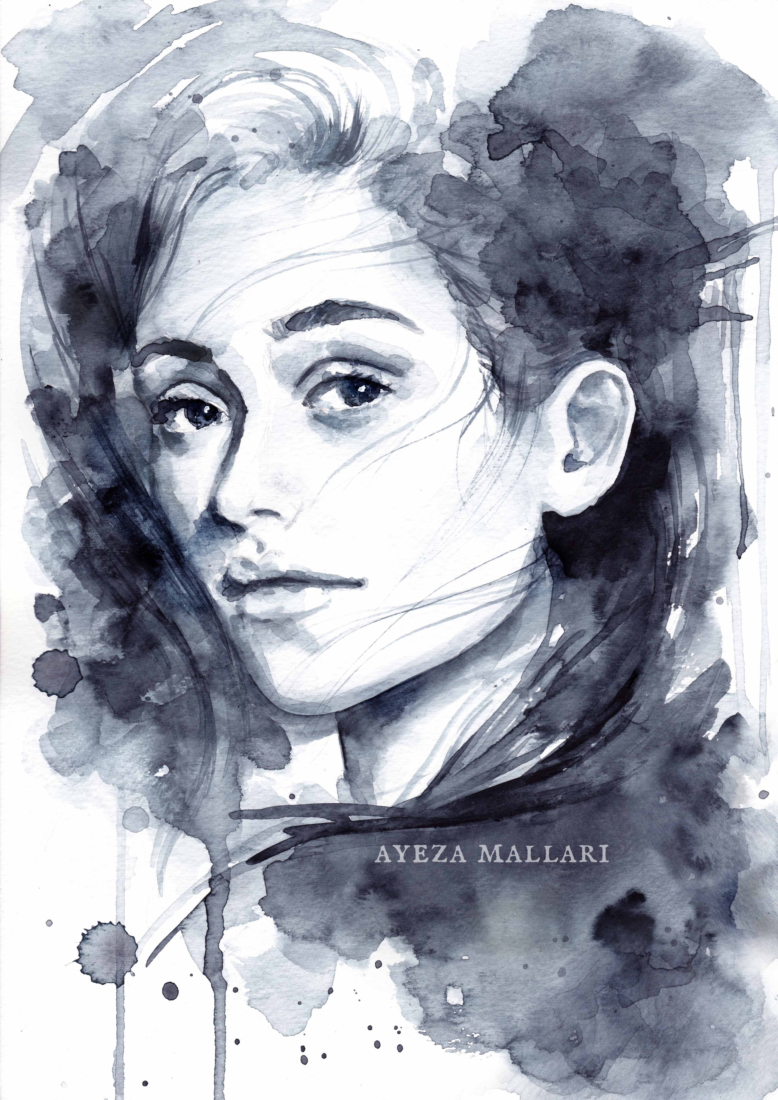 Monochromatic Watercolor Portrait Painting Artists&Clients