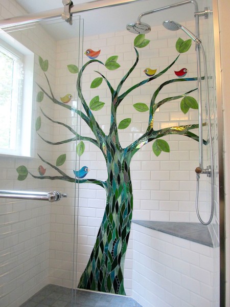 Stained glass mosaic tree for shower