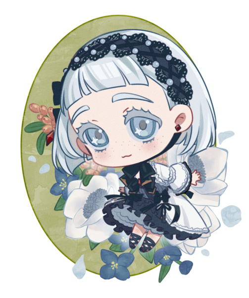 chibi fullbody with ornaments or flowers