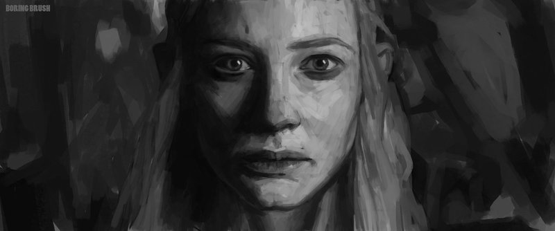 Semi-realistic black and white portrait