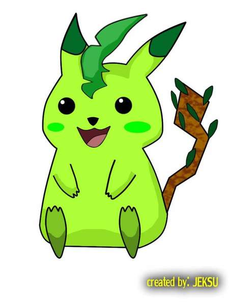 Colored grass type pikachu whole body