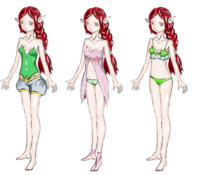 Colored sketch-character-several dresses