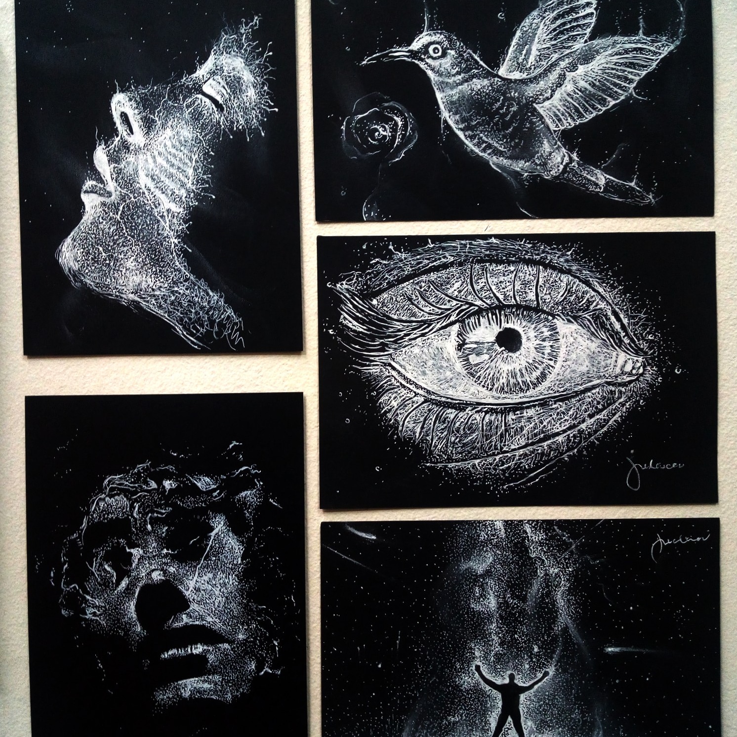 White Inks on Black paper Artists&Clients