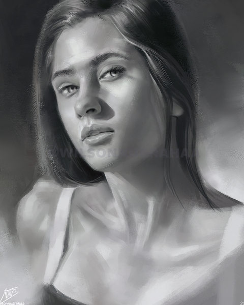 Well-rendered B/W Bust Up Portrait