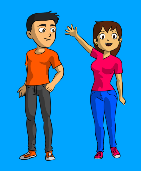 Couple drawing digital, cartoon type