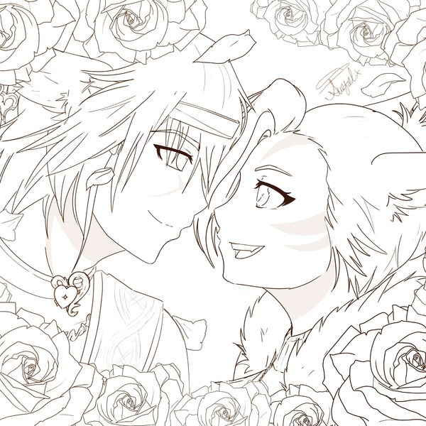 Couple line art (portrait) FF14 anime